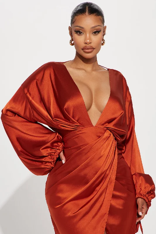 Leslie Satin Maxi Dress - Rust