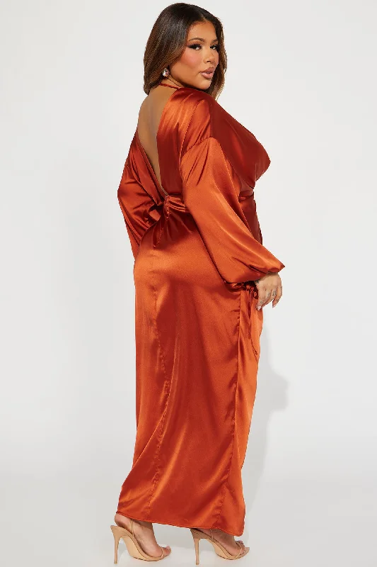 Leslie Satin Maxi Dress - Rust