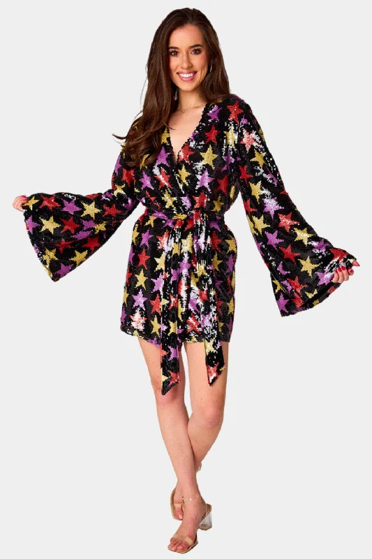 Lynlee Sequin Wrap Dress - Fortune Teller