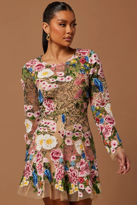 Marta Floral Embroidered Mini Dress - Multi Color