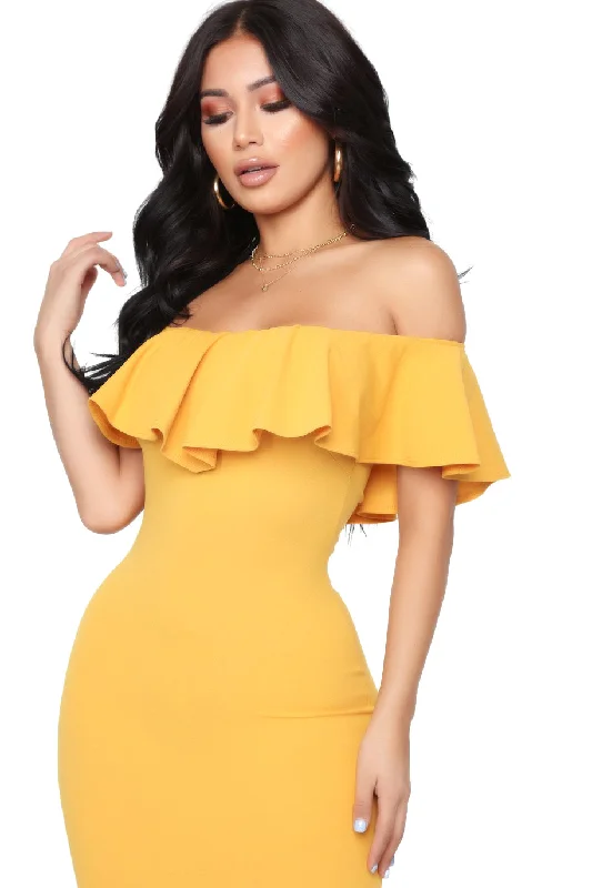 Moments Like This Ruffle Dress - Mustard