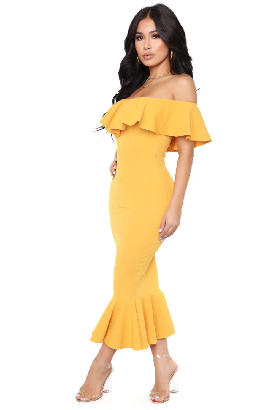 Moments Like This Ruffle Dress - Mustard