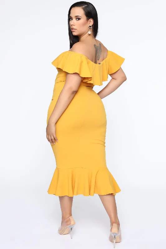 Moments Like This Ruffle Dress - Mustard