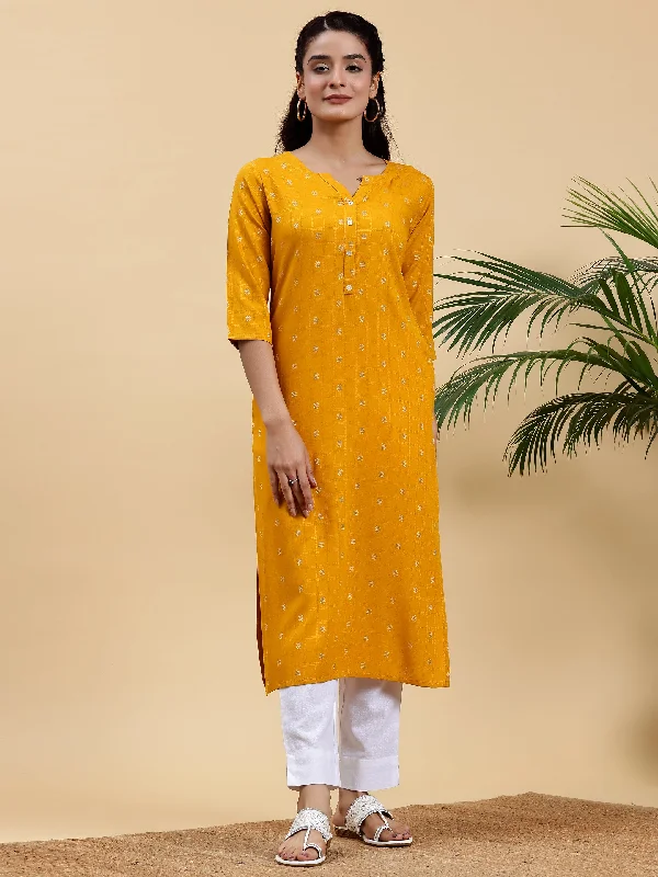 Mustard Woven Design Rayon Straight Kurta