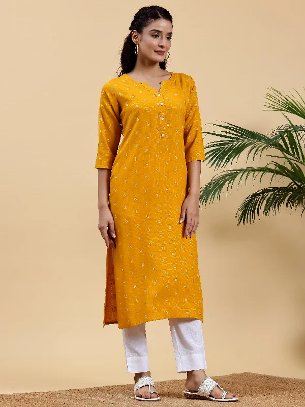 Mustard Woven Design Rayon Straight Kurta