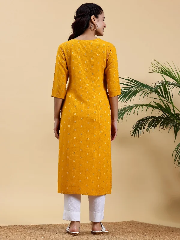 Mustard Woven Design Rayon Straight Kurta