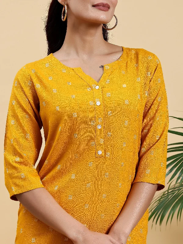 Mustard Woven Design Rayon Straight Kurta