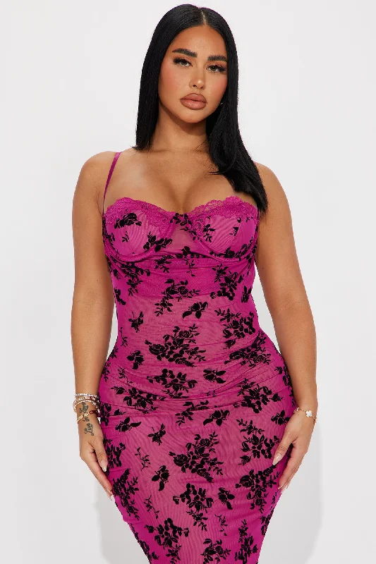 Nicole Mesh Midi Dress - Fuchsia