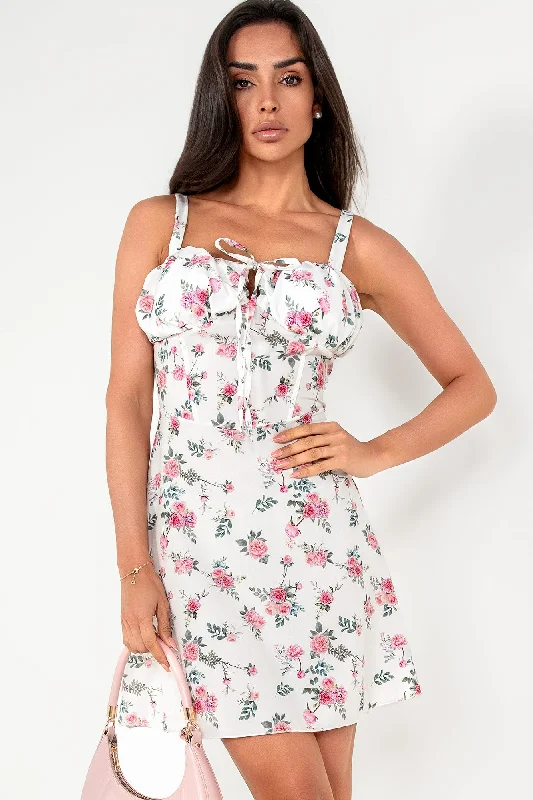 Olive White Rose Print Dress