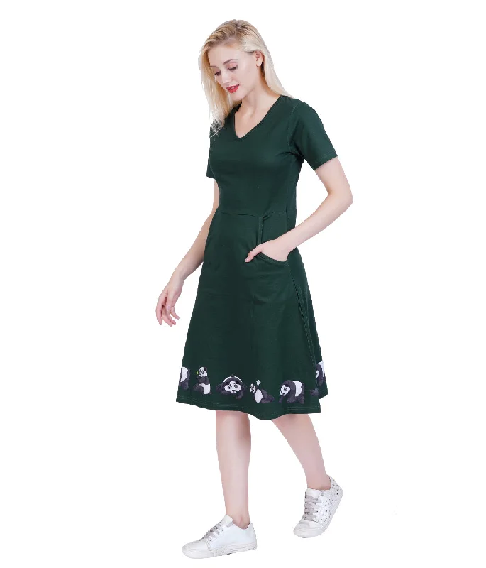 Pandas A-Line Dress (With Waist Seam)