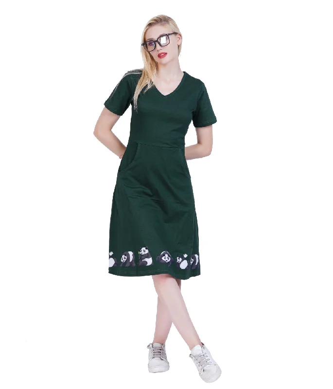 Pandas A-Line Dress (With Waist Seam)