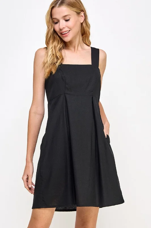 Petite Linen-blend Mini Dress (Black)