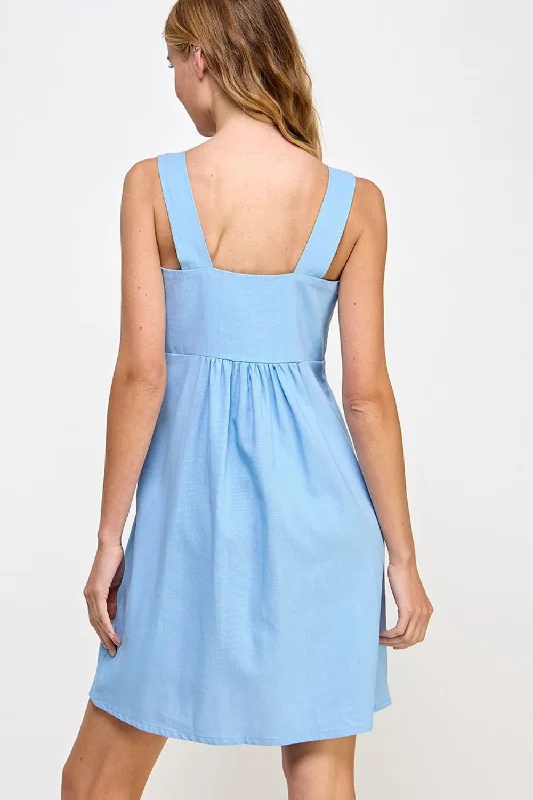 Petite Linen-blend Mini Dress (Blue)