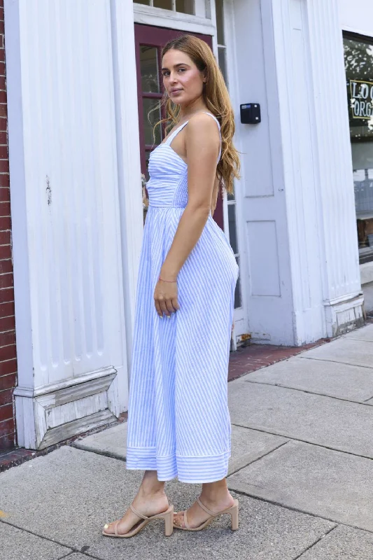 Petite Fit and Flare Maxi Dress (White/LT Blue)