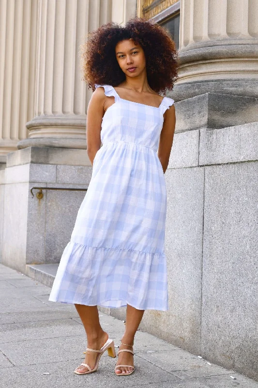 Petite Gingham Maxi Dress (White/Blue)