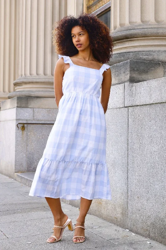 Petite Gingham Maxi Dress (White/Blue)