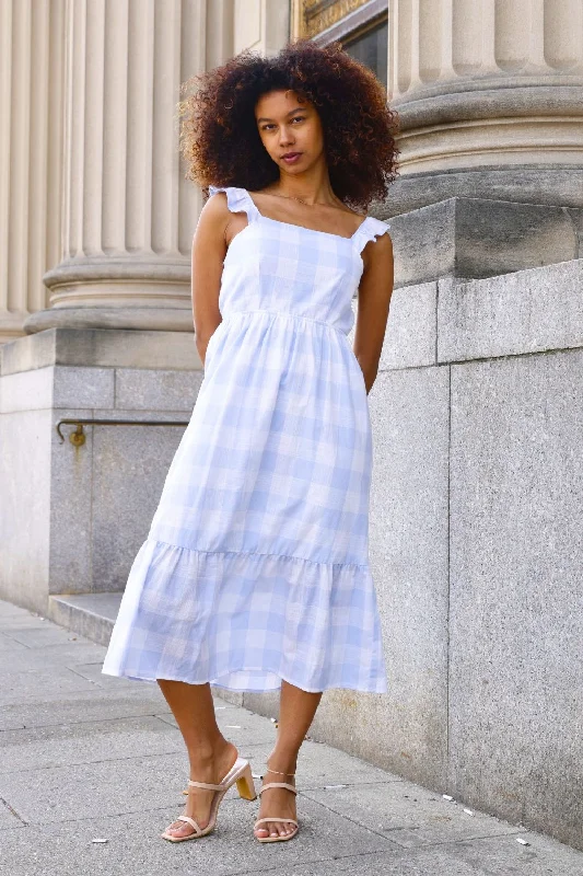 Petite Gingham Maxi Dress (White/Blue)