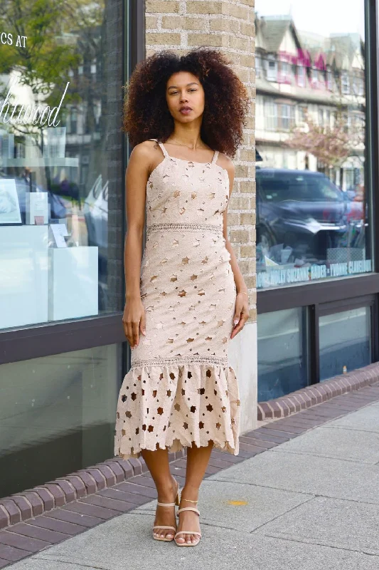 Petite Midi Lace Cocktail Dress (Taupe)