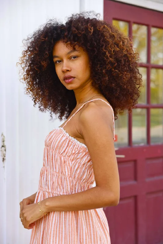 Petite Striped Tiered Midi Dress (Orange)