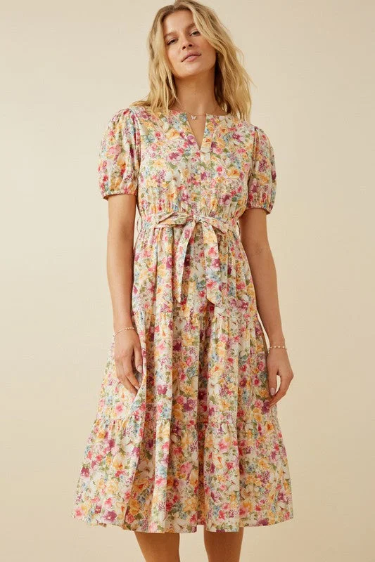 POPLIN TIERED FLORAL DRESS