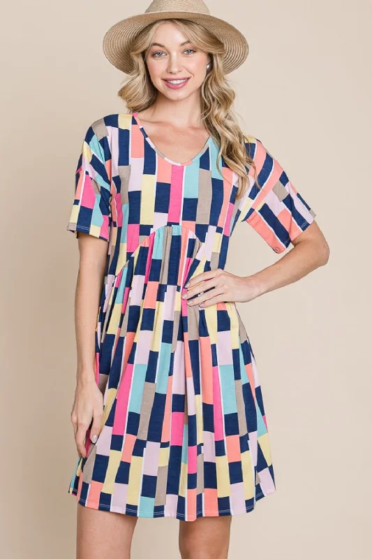 Ruched Color Block Short Dress