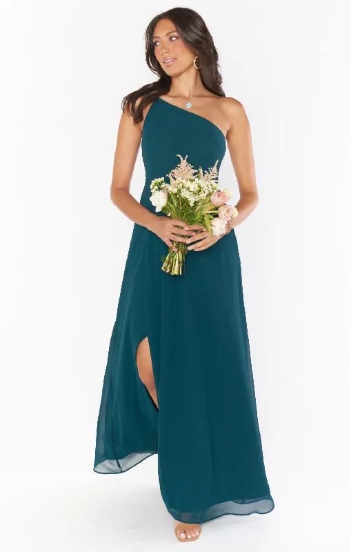 Shannon One Shoulder Dress ~ Emerald Chiffon