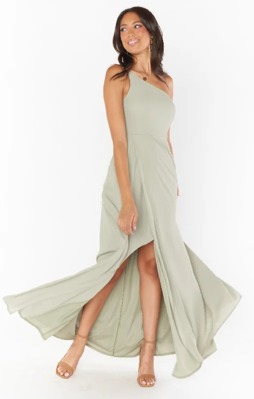 Shannon One Shoulder Dress ~ Moss Green Crisp