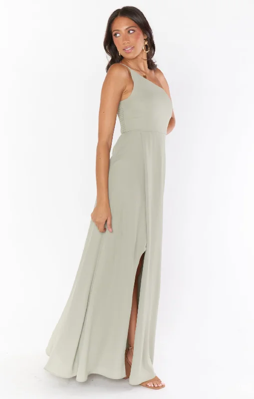 Shannon One Shoulder Dress ~ Moss Green Crisp