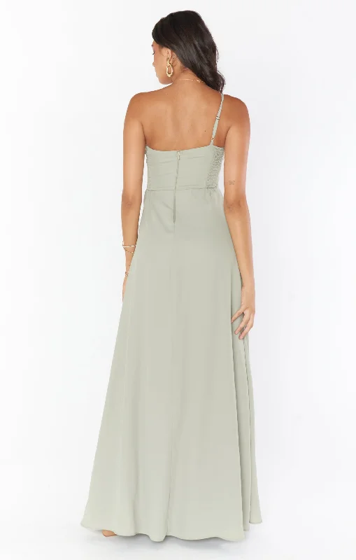 Shannon One Shoulder Dress ~ Moss Green Crisp