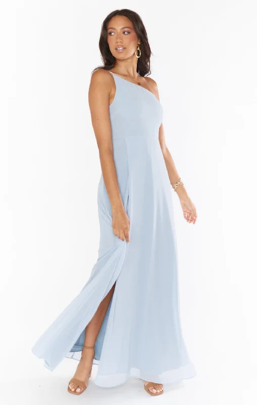 Shannon One Shoulder Dress ~ Steel Blue Chiffon