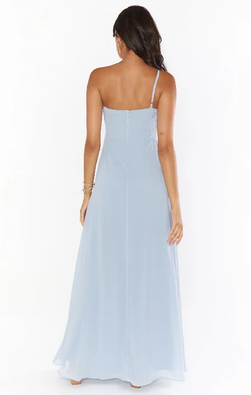 Shannon One Shoulder Dress ~ Steel Blue Chiffon