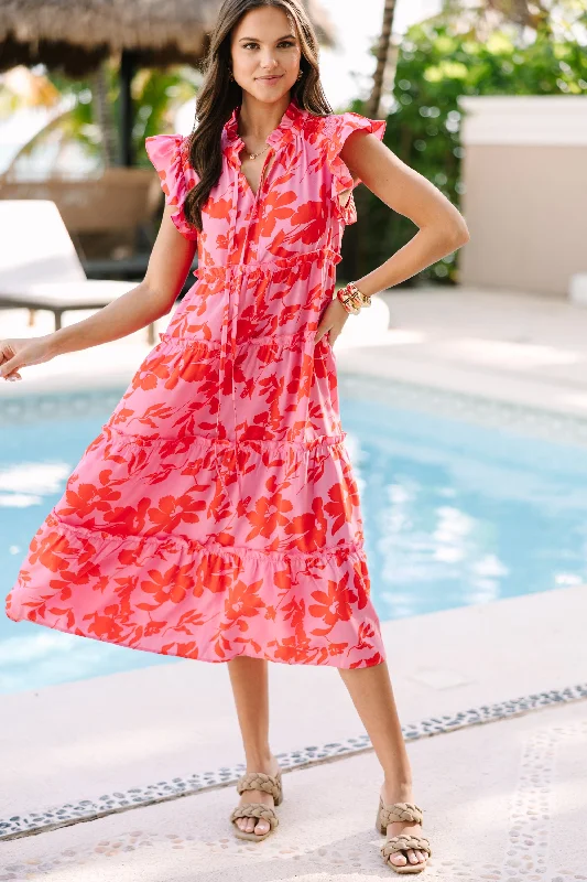 Show You Off Rose Pink Floral Midi Dress