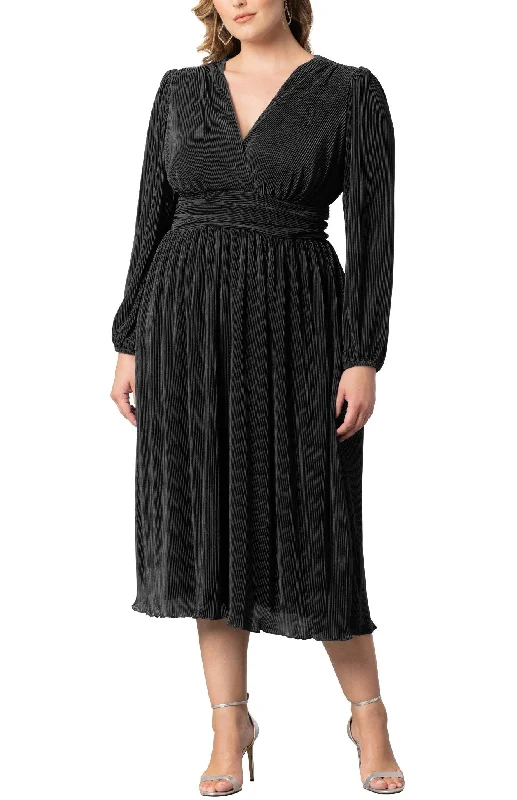 Sophie Long Sleeve Pleated Cocktail Dress - Plus