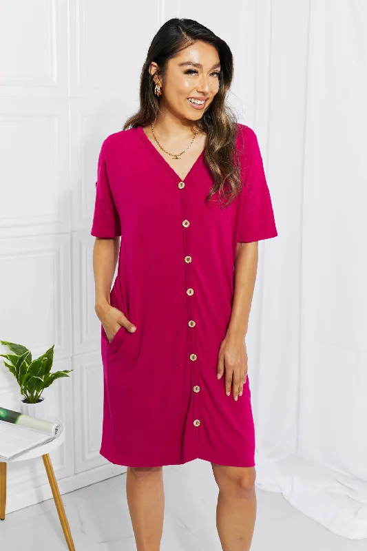 Sunday Brunch Button Down Knee-Length Dress in Magenta