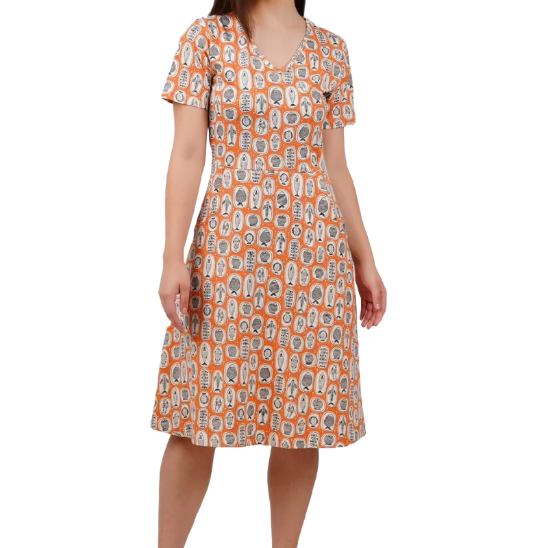 Terracotta Fish Plates A-Line Dress (With Waist Seam) [FINAL SALE]