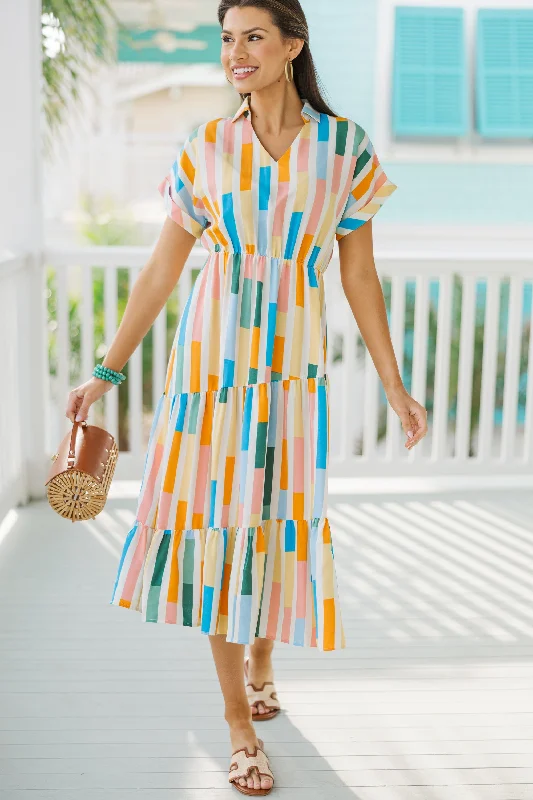 Trust It Yellow Abstract Midi Dress