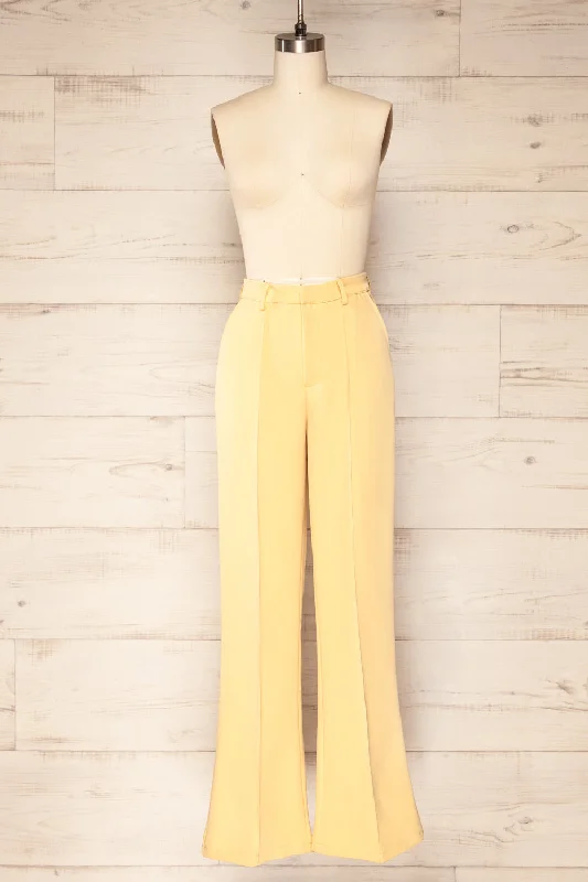 Turbine Yellow | Solid Stitch Wide Leg Trousers