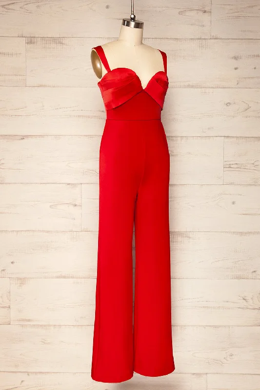 Willow Red | Sleeveless Bustier Jumpsuit