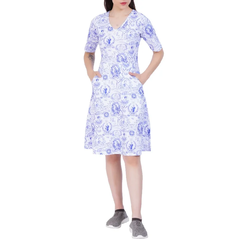 Women In Science Elbow Sleeves A-Line Dress (With Waist Seam)