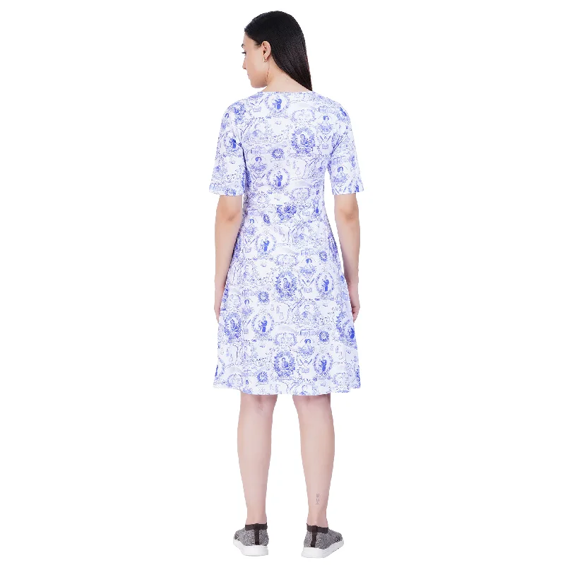 Women In Science Elbow Sleeves A-Line Dress (With Waist Seam)