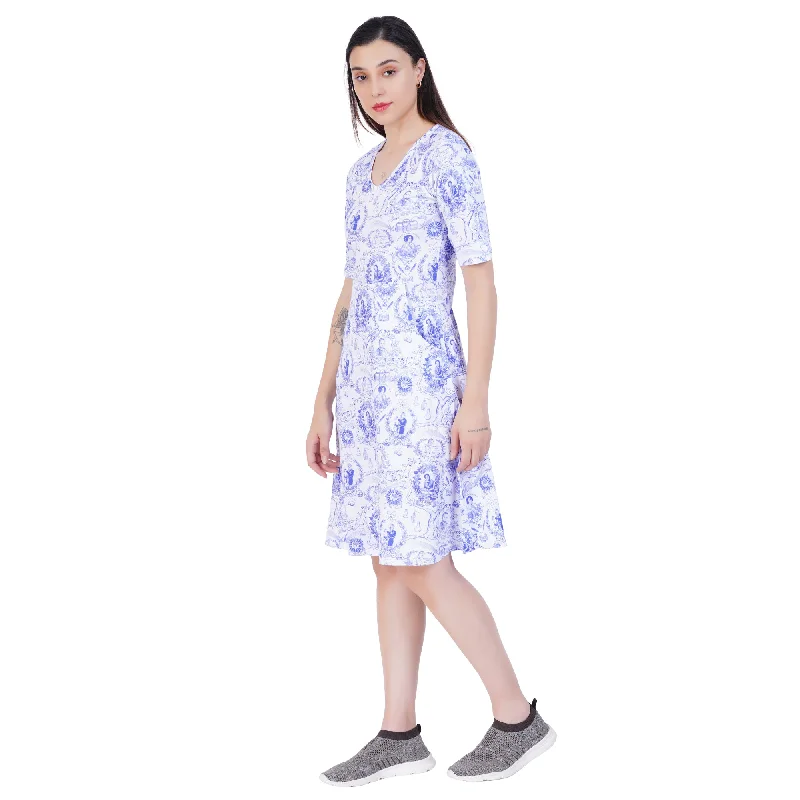 Women In Science Elbow Sleeves A-Line Dress (With Waist Seam)