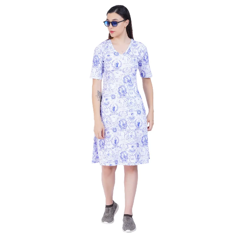 Women In Science Elbow Sleeves A-Line Dress (With Waist Seam)