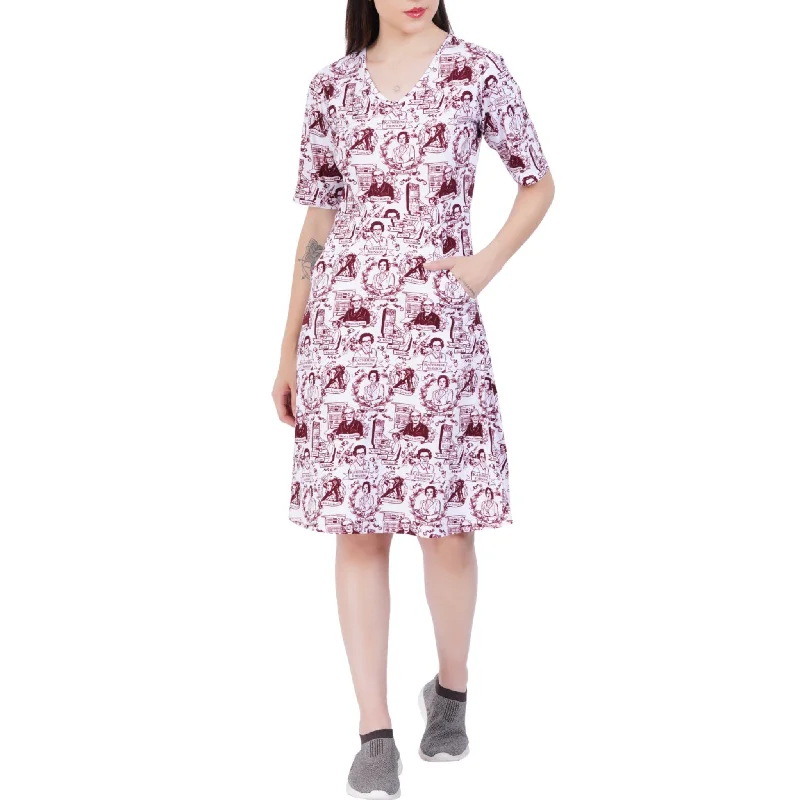 Women in Technology Elbow Sleeves A-Line Dress (With Waist Seam)