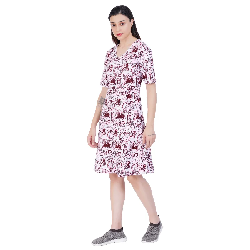 Women in Technology Elbow Sleeves A-Line Dress (With Waist Seam)