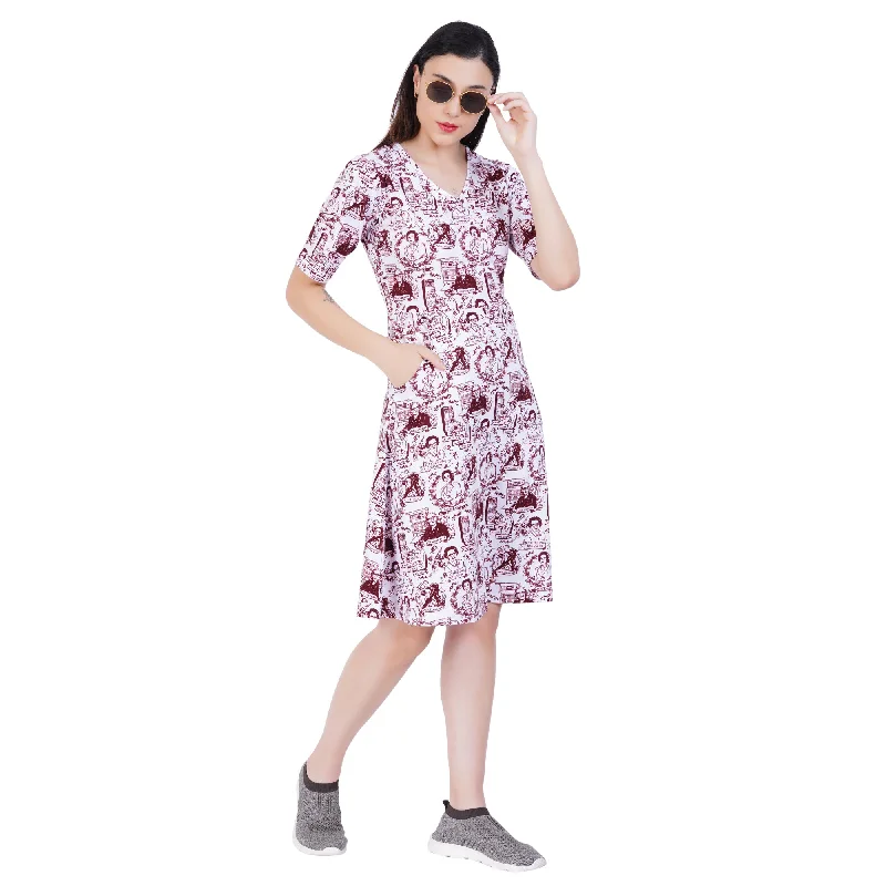 Women in Technology Elbow Sleeves A-Line Dress (With Waist Seam)