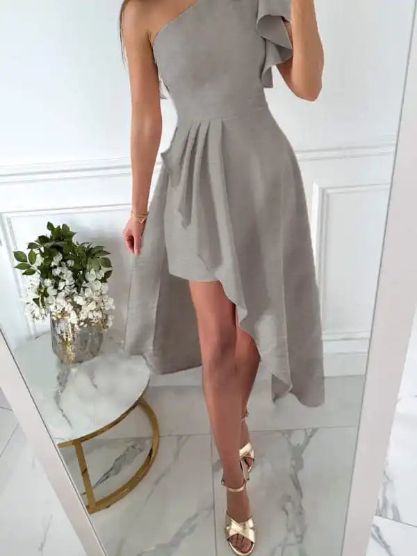 Women’s Solid Color Elegant Slash Neck Slit Solid Color Dress